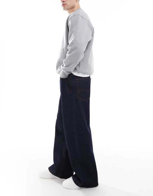 COLLUSION wide leg mid rise jean in rinse