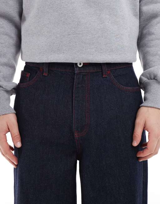 COLLUSION wide leg mid rise jean in rinse