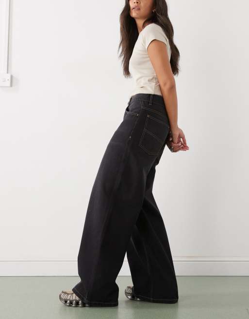 COLLUSION wide leg mid rise jean in smokey black