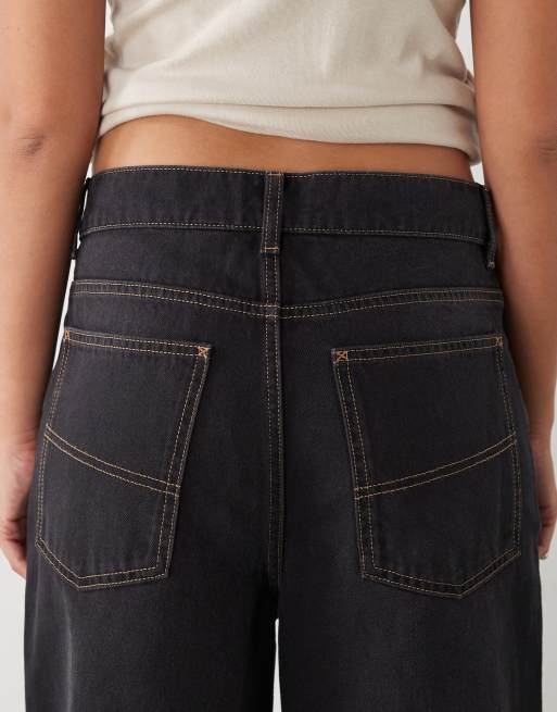 COLLUSION wide leg mid rise jean in smokey black