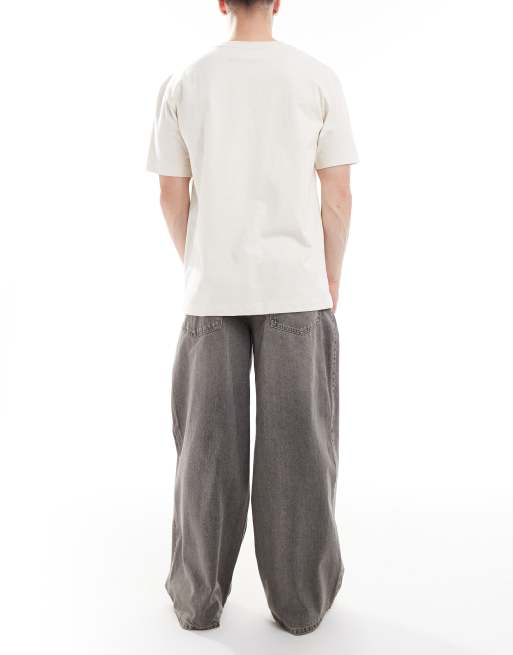 COLLUSION wide leg mid rise jeans in washed gray