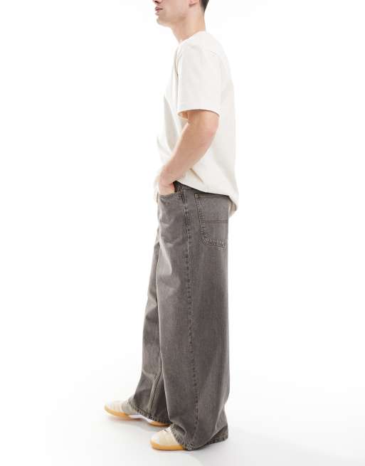 COLLUSION wide leg mid rise jeans in washed gray