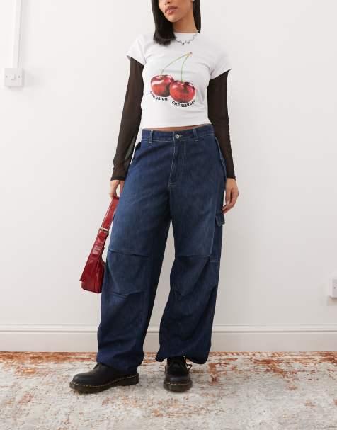 COLLUSION - X004 - Jeans a palloncino cargo blu slavato - view 1