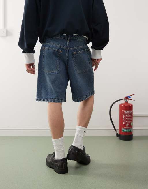 COLLUSION X004 mid rise shorts in midwash