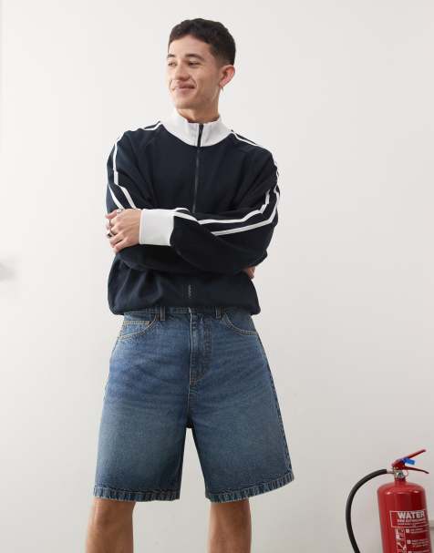 COLLUSION Denim X004 mid rise shorts in midwash - MBLUE