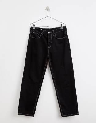 black jeans with white stitching