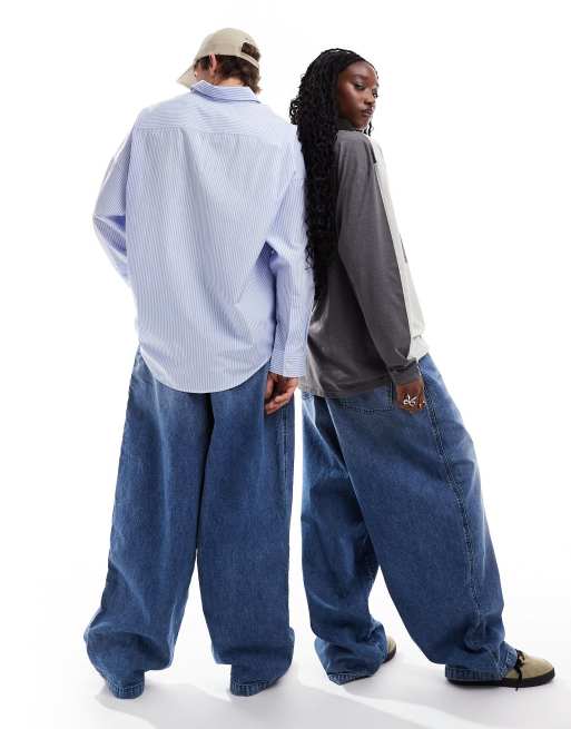 COLLUSION X004 unisex balloon jeans in midwash | ASOS