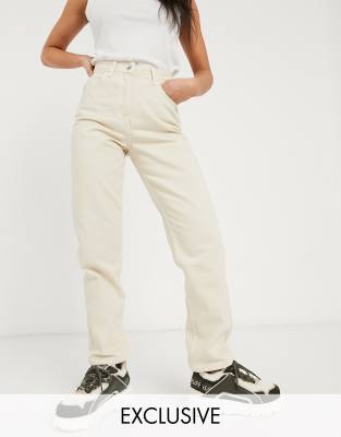 beige straight leg jeans