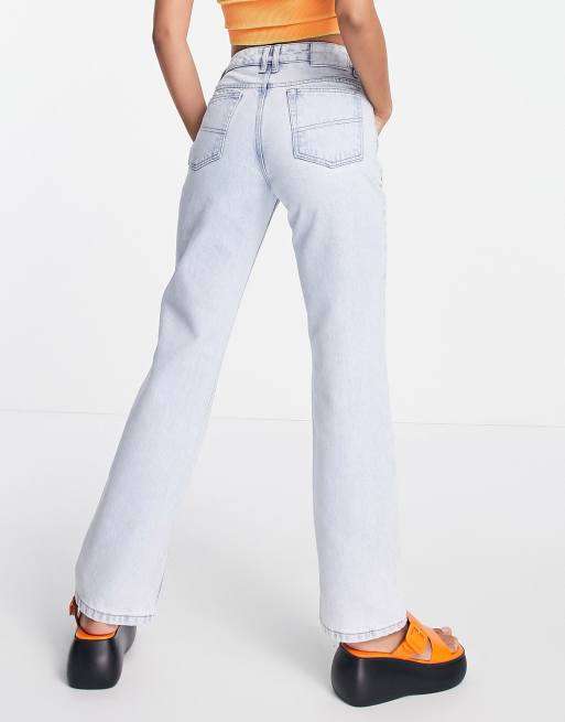 COLLUSION x005 - Jeans met halfhoge taille en rechte pijpen in lichtblauw met wassing, 3 van 4