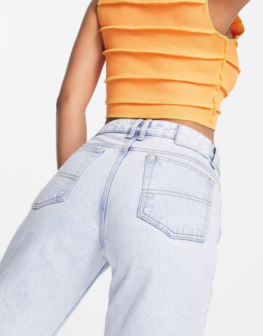 COLLUSION x005 - Jeans met halfhoge taille en rechte pijpen in lichtblauw met wassing, 4 van 4