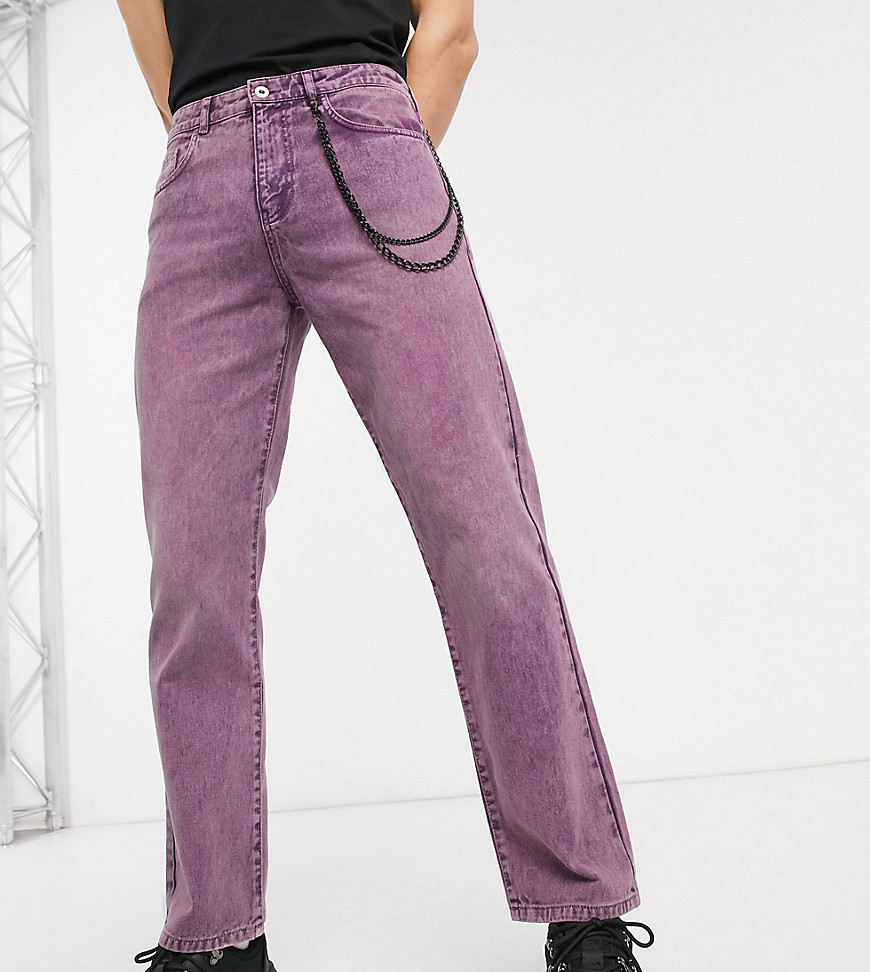 COLLUSION - x005 - Jeans met rechte pijpen, acid wash en kettingdetail-Paars