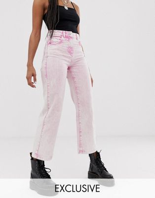 COLLUSION x005 - Jeans met rechte pijpen in roze met acid wash