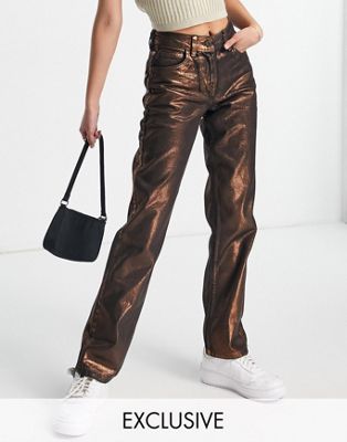 COLLUSION x005 mid rise straight leg jeans in bronze coating | ASOS