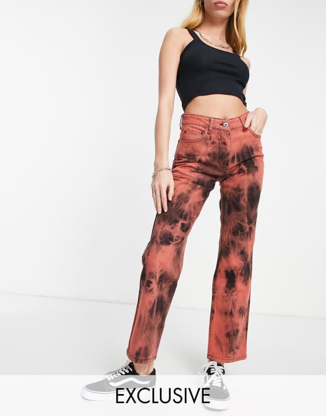 COLLUSION x005 mid rise straight leg jeans in red tie dye wash