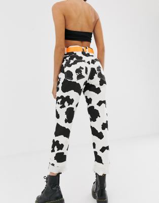 cow print mom jeans