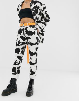 cow print jean shorts