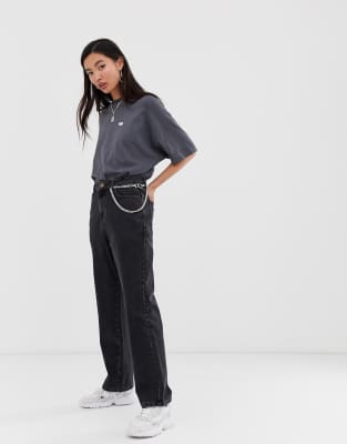 black washed straight leg jeans