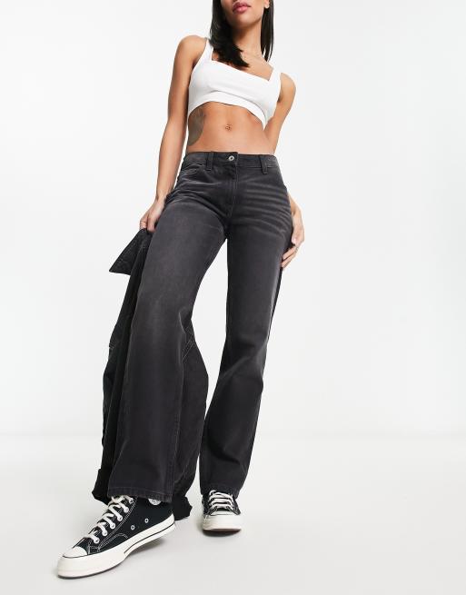 Washed black cropped wide hotsell leg jeans