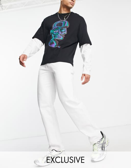 COLLUSION x005 straight leg jeans with carpenter detail in white