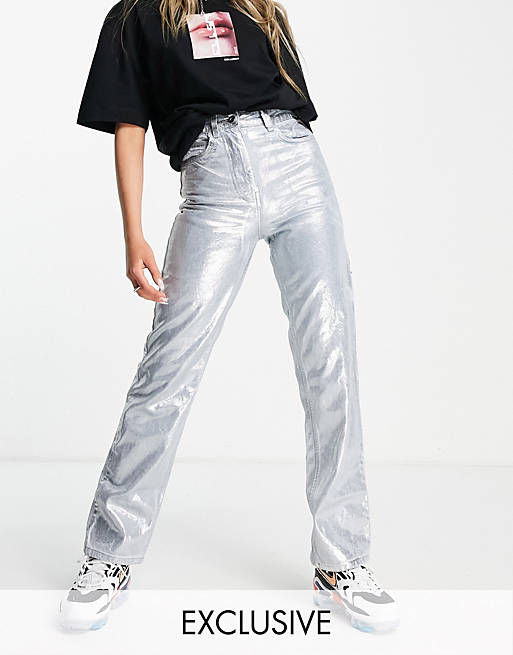 Women COLLUSION x005 straight leg jeans with silver coating 