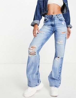 COLLUSION x005 straight leg ripped jean in washed blue | ASOS