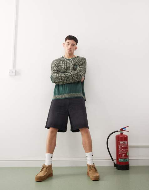 COLLUSION – X005 – Svarta, tvättade jeansshorts i skaterstil - view 1