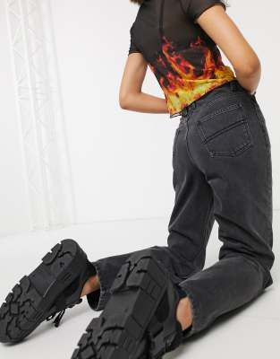 mom jeans with flames