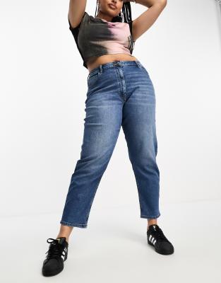 COLLUSION x006 Plus stretch mom jeans in mid blue - ASOS Price Checker