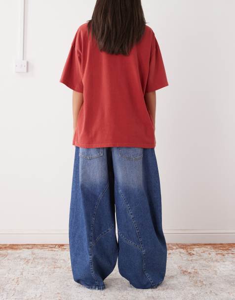 COLLUSION – X006 – Superweite Balloon-Jeans in Mittelblau mit niedrigem Bund - view 1