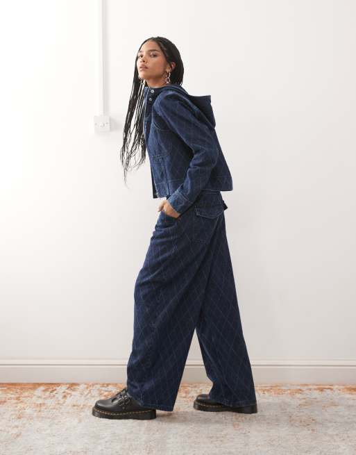 COLLUSION X006 XL balloon argyle print jeans in rinse wash, 3 of 5