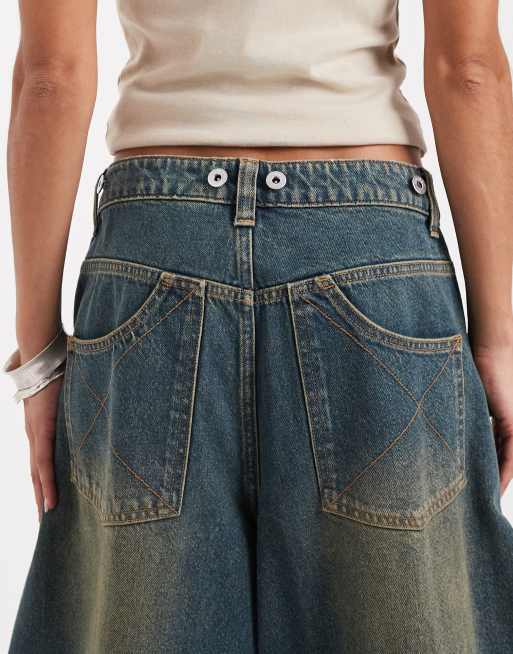 COLLUSION X006 xl balloon jeans in green cast wash