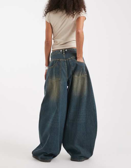 COLLUSION X006 xl balloon jeans in green cast wash