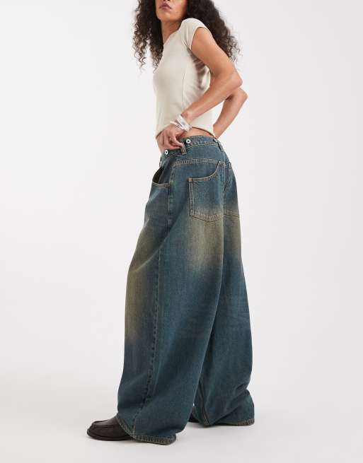 COLLUSION X006 xl balloon jeans in green cast wash