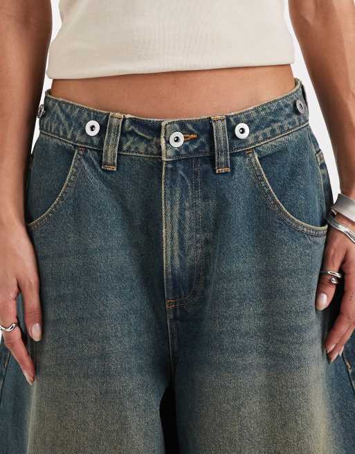 COLLUSION X006 xl balloon jeans in green cast wash