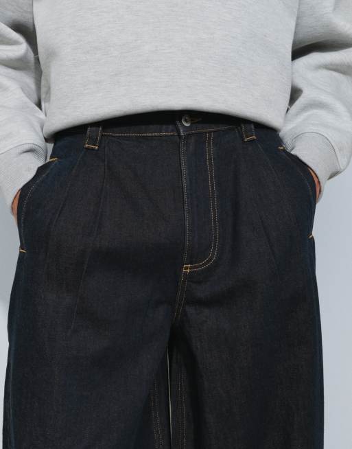COLLUSION X006 XL balloon jeans with pleats in dark rinse wash, 4 of 5