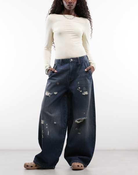 COLLUSION X006 XL balloon low rise jean in dark blue grunge wash - view 1