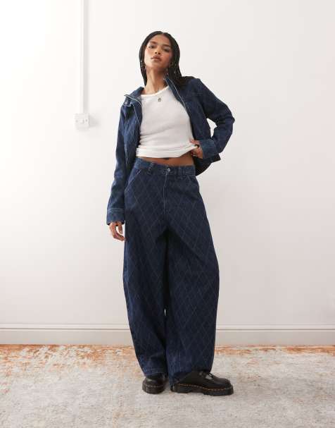 COLLUSION X006 XL balloon argyle print jean in rinse wash