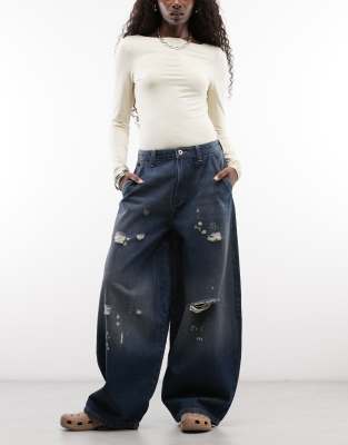 Collusion X006 Xl Balloon Low Rise Jeans In Blue