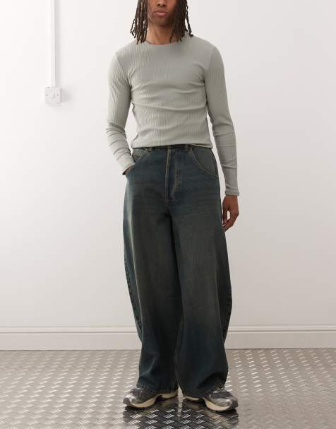 COLLUSION X006 XL balloon low rise jeans in grunge green wash - view 1