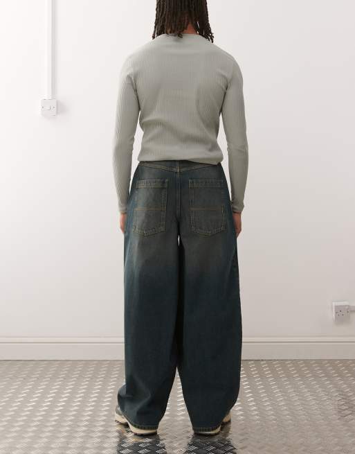 COLLUSION X006 XL balloon low rise jeans in grunge green wash