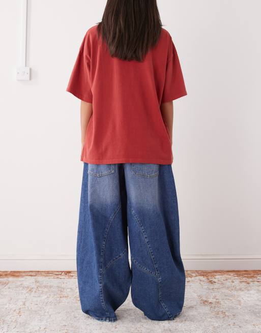 COLLUSION XL balloon low rise jeans in mid blue