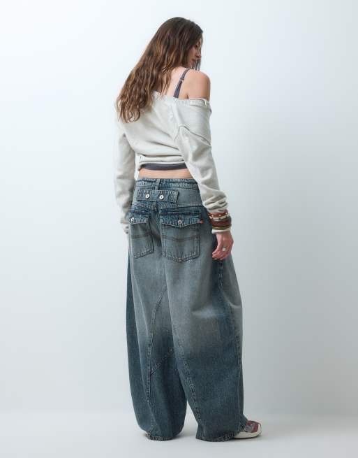 COLLUSION X006 XL balloon low rise jeans in stonewash, 5 of 5