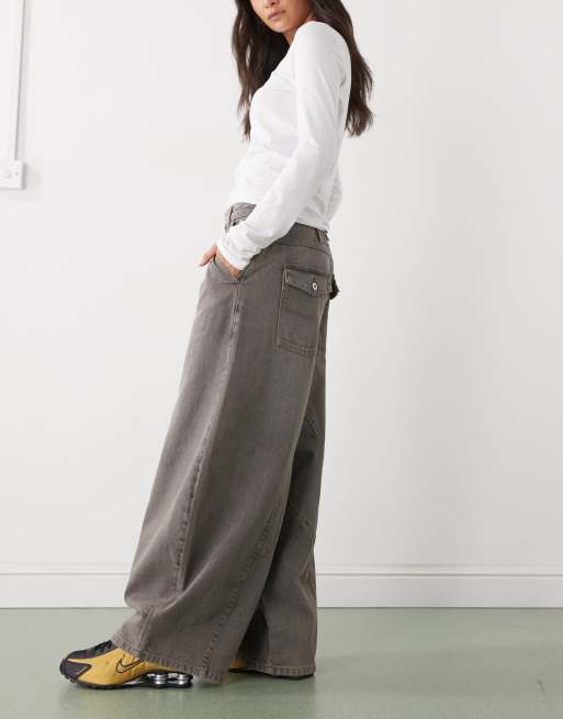 COLLUSION XL balloon low rise jeans in washed gray