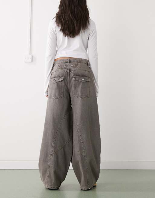 COLLUSION XL balloon low rise jeans in washed gray