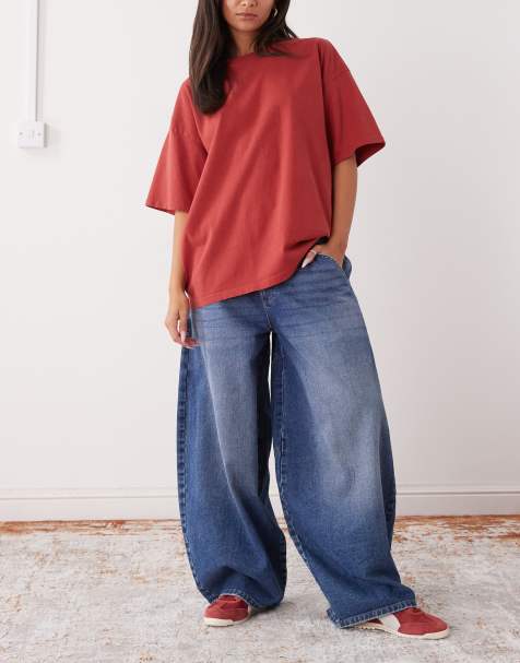 COLLUSION - X006 - XL jeans met lage taille en ballonpijpen in middenblauw - view 1