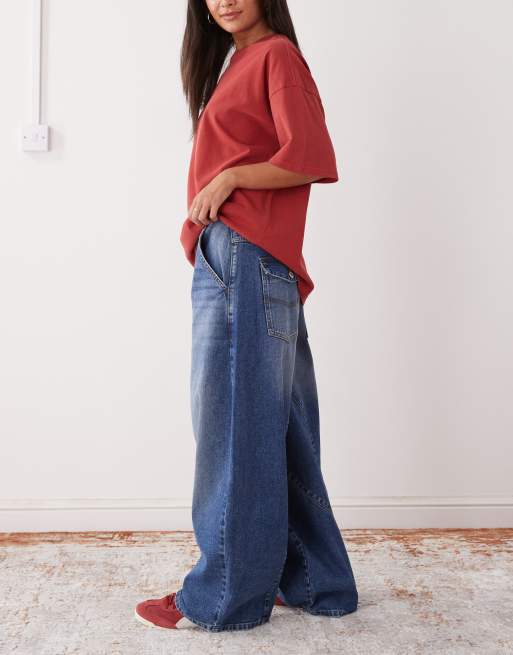 COLLUSION - X006 - XL jeans met lage taille en ballonpijpen in middenblauw, 3 van 5