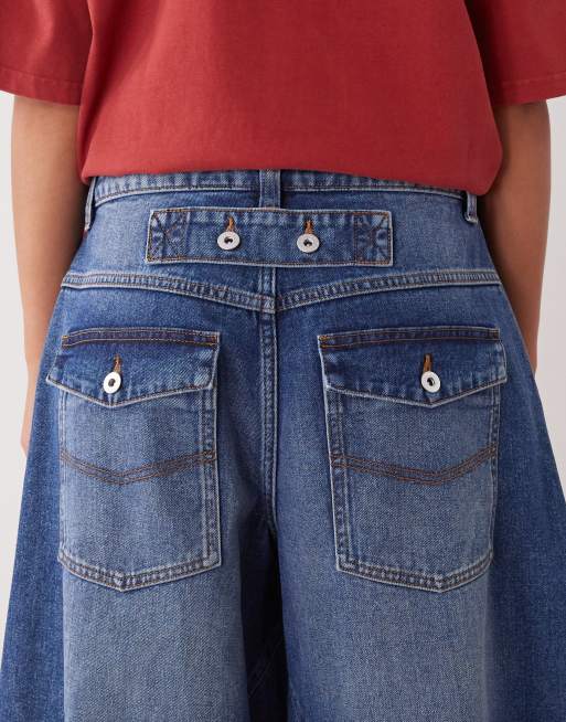 COLLUSION - X006 - XL jeans met lage taille en ballonpijpen in middenblauw, 4 van 5