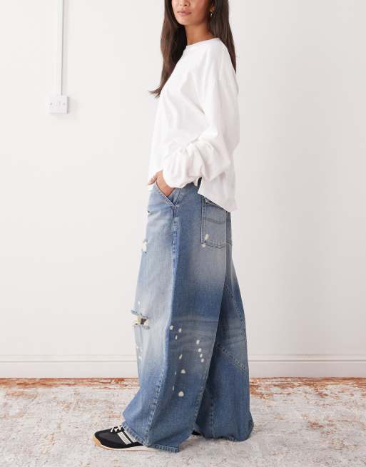 COLLUSION XL balloon low rise jeans in worn wash