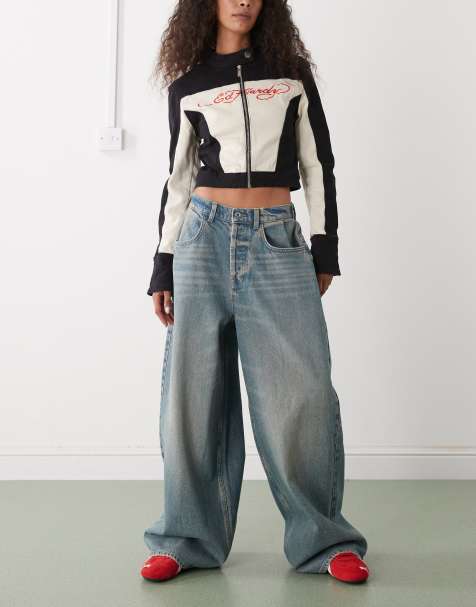 COLLUSION X007 - Jean baggy XL à taille réglable - Bleu effet sali - view 1