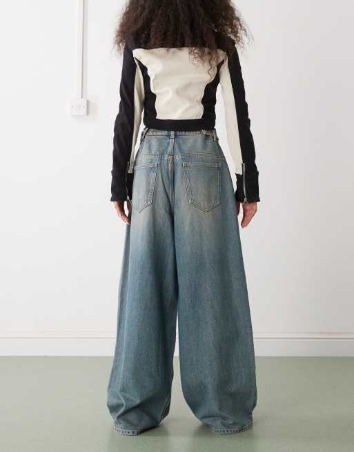COLLUSION – X007 – Superweite Jeans in Dirty Blue mit verstellbarem, niedrigem Bund, 2 von 5